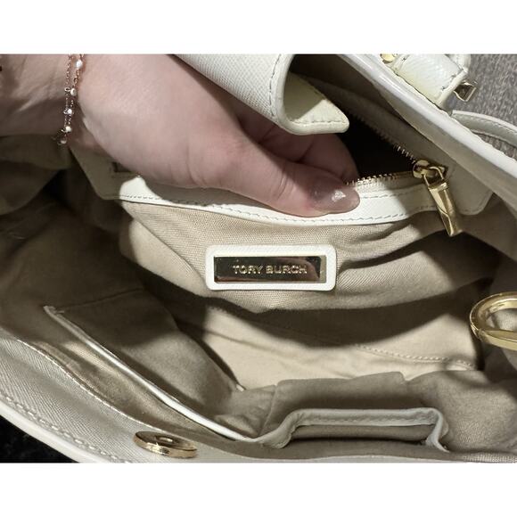 Tory Burch watercolor botanical print Robinson canvas triangle tote handbag - Picture 6 of 9